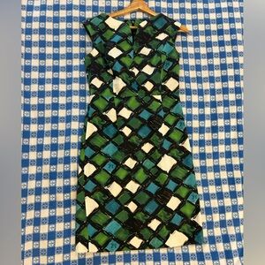 Milly Cotton Sheath Dress w Abstract Diamond Print